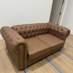 Faux Leather Brown Loveseat – Excellent Condition 