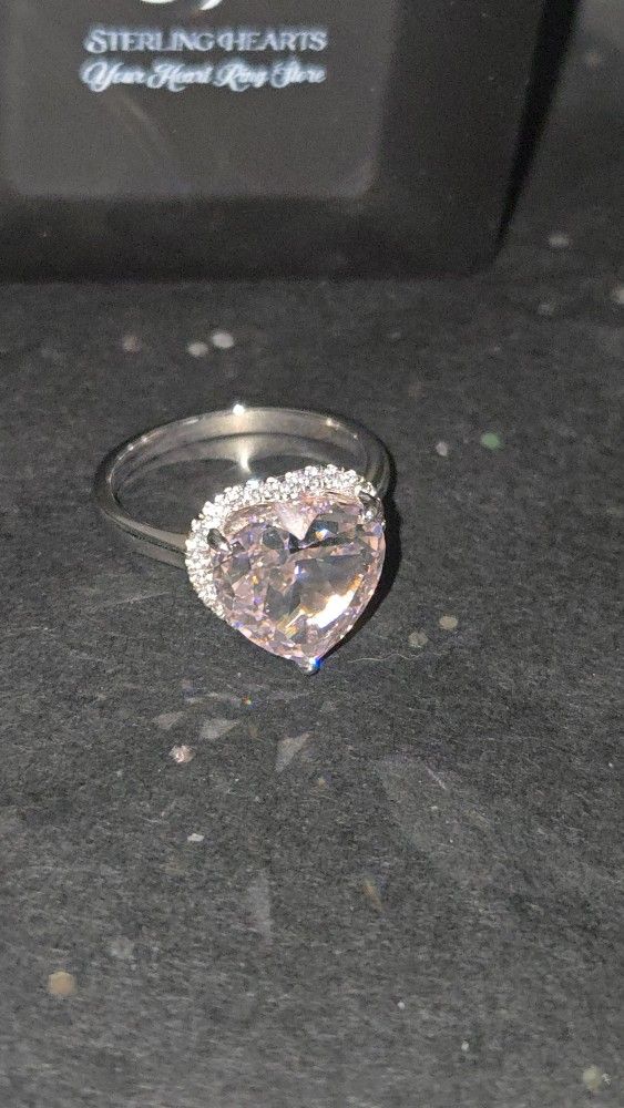 Size 9 Sterling Silver High Carbon Diamond Heart Ring Ice Cut
