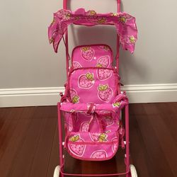Childrens Play Cute Pink Strawberry Toy Twin Baby Doll Stroller 