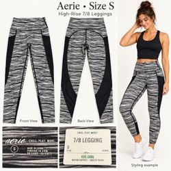 NWT Aerie Feel Cool High Rise 7/8 Leggings Small Striped Black Gray Pockets