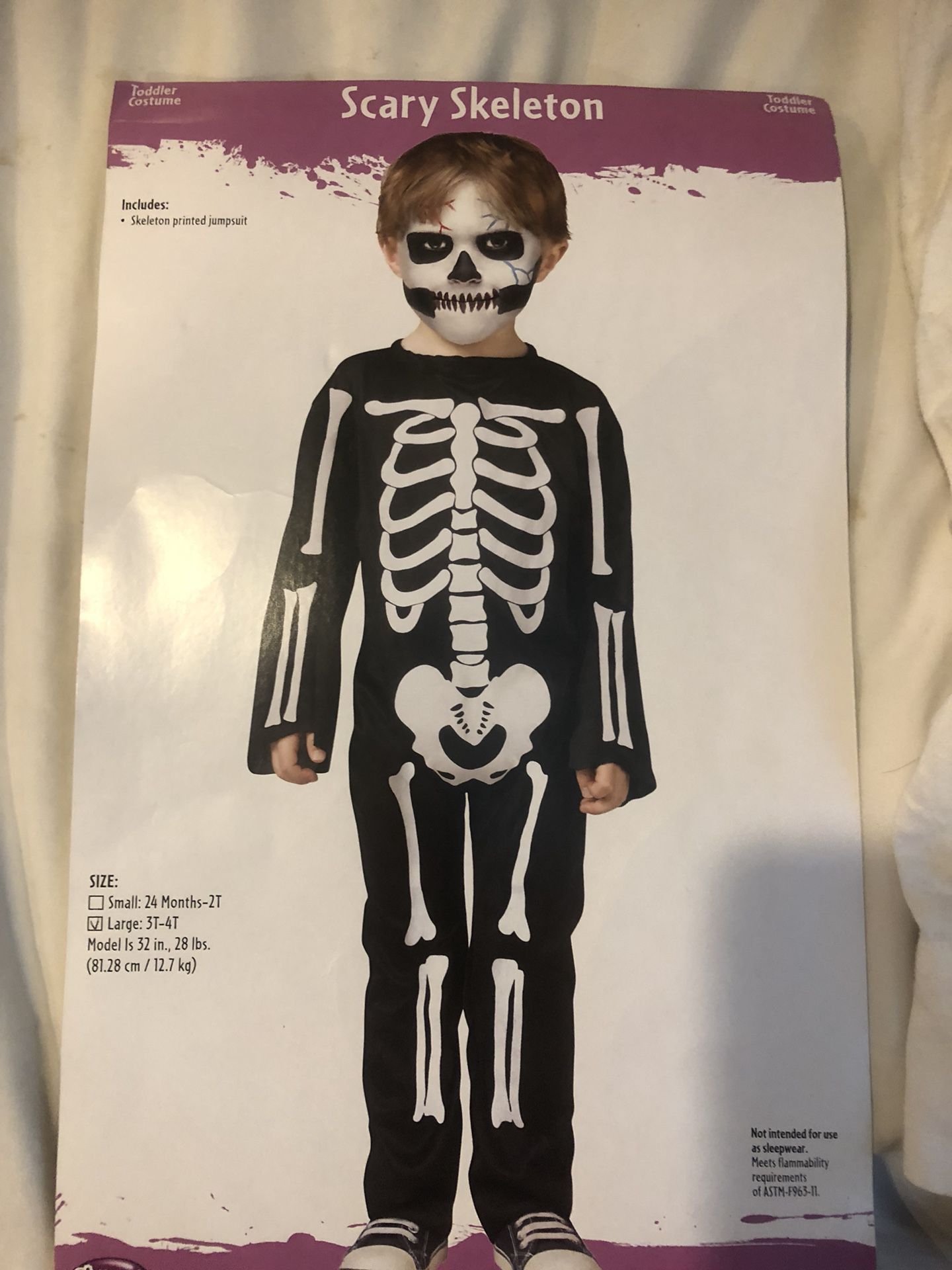 Skeleton Halloween costume 3t /4t