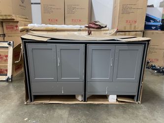 Bathroom vanity cabinet 60” solid birch Quartz top with sinks and backsplash