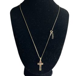 Gold Over Sterling Silver Multi-Color Cross Pendant