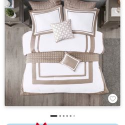 8pc King/California King Lawrence Comforter and Quilt Bedding Set Taupe - Madison Park: Microfiber, Transitional Style