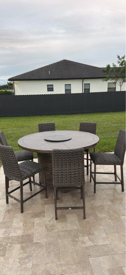 Outdoor 6-Piece Patio Dining Set with Gas Fire Pit – Table + 6 Chairs