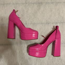 Pink High Heel Chunky Boots