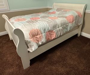4-Piece White Full-Size Sleigh Bedroom Set (Bed, Dresser, Mirror, Nightstand)
