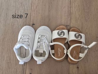 Girls Size 7 White Sneakers and Bebe Sandals Bundle