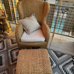 Pottery Barn Seagrass Wingback Chair and Ottoman