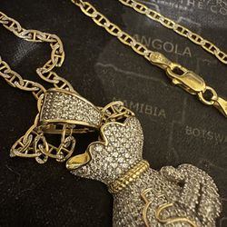 Gucci Diamond Cut Gold 14k Chain With / Ccv Iced Out Mickey Mouse, Money, Sign Charm