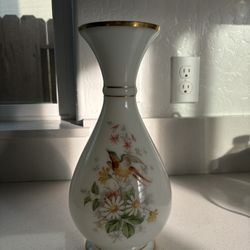 Beautiful vintage white vase with gold accents and floral design