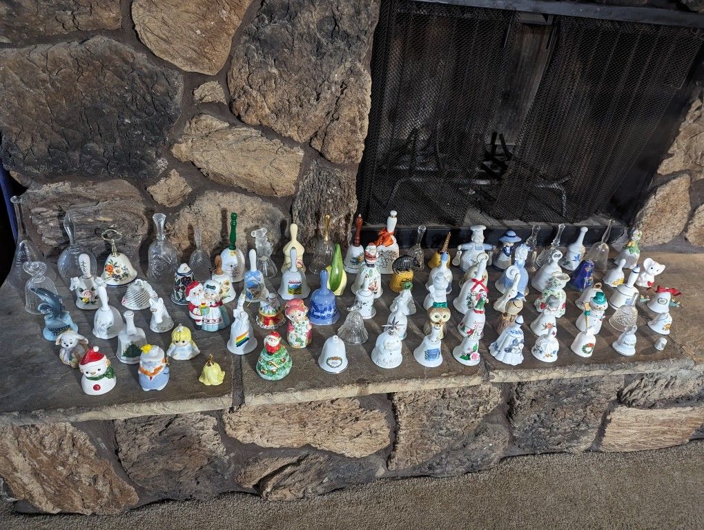 Huge Vintage And Antique Bell Collection Bells Glass Ceramic Porcelain