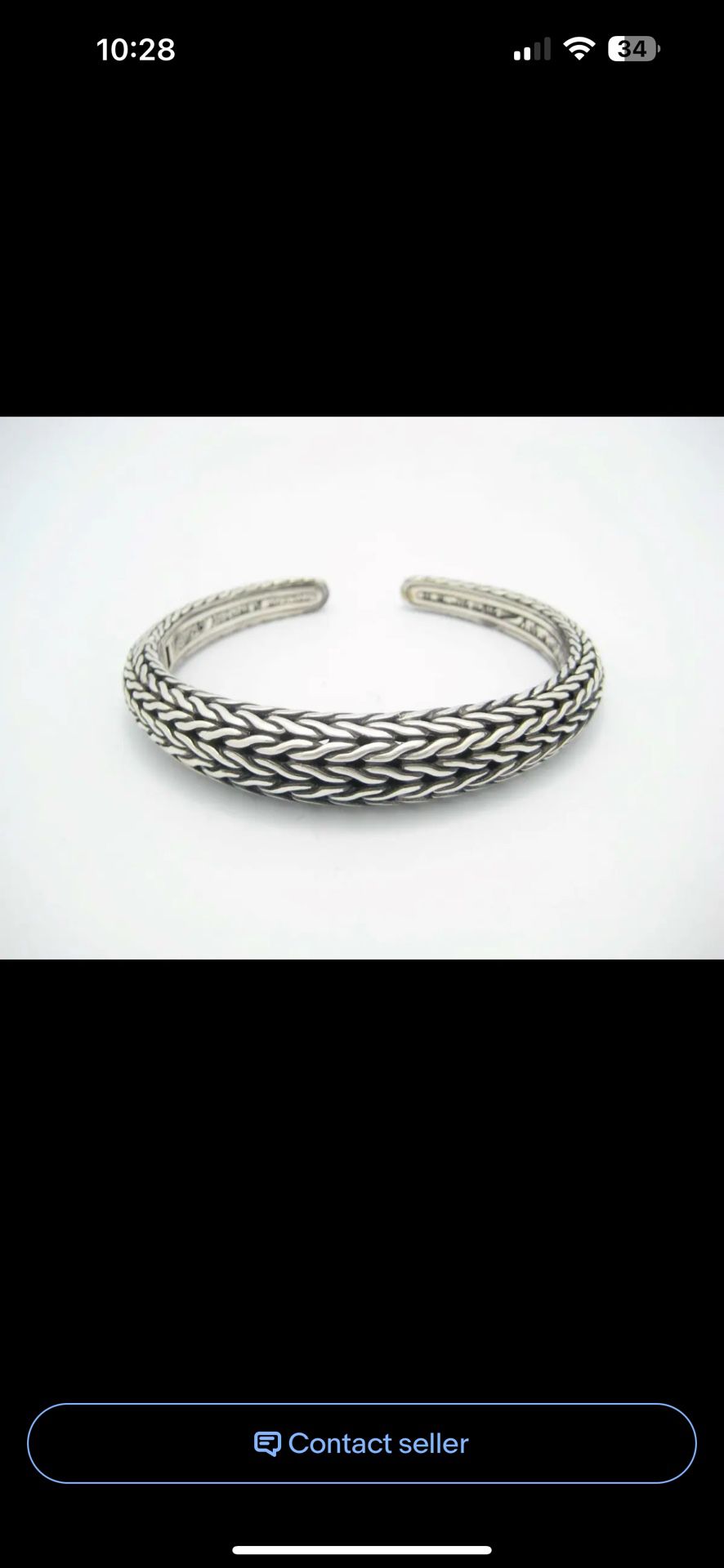 John Hardy Sterling Silver 12.5mm Hinged Weave Tapered Cuff Bracelet MEDIUM - A