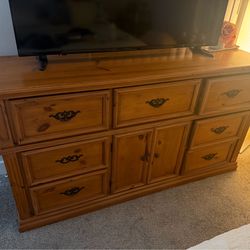 Solid Pine Dresser with Decorative Hardware - Honey Brown