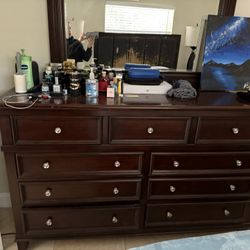 Bedroom Furniture Set, Bed Frame, Dresser with Mirror & Nightstands, $200