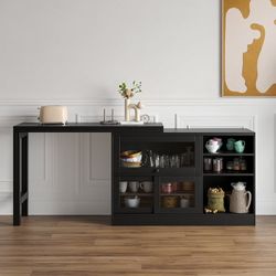 Extendable Wood Sideboards and Cabinets/dining table (Black)