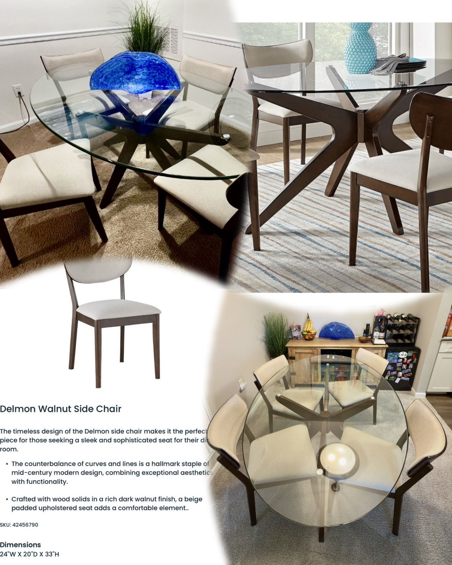 🌟 For Sale: Elegant Delmon Walnut Oval Dining Set – Glass Top + 4 Chairs