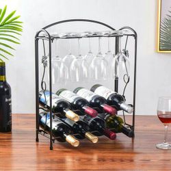 Foldbale Metal Wine Bottles Holder for 4 or 8 Bottles and 8 Wine Glasses