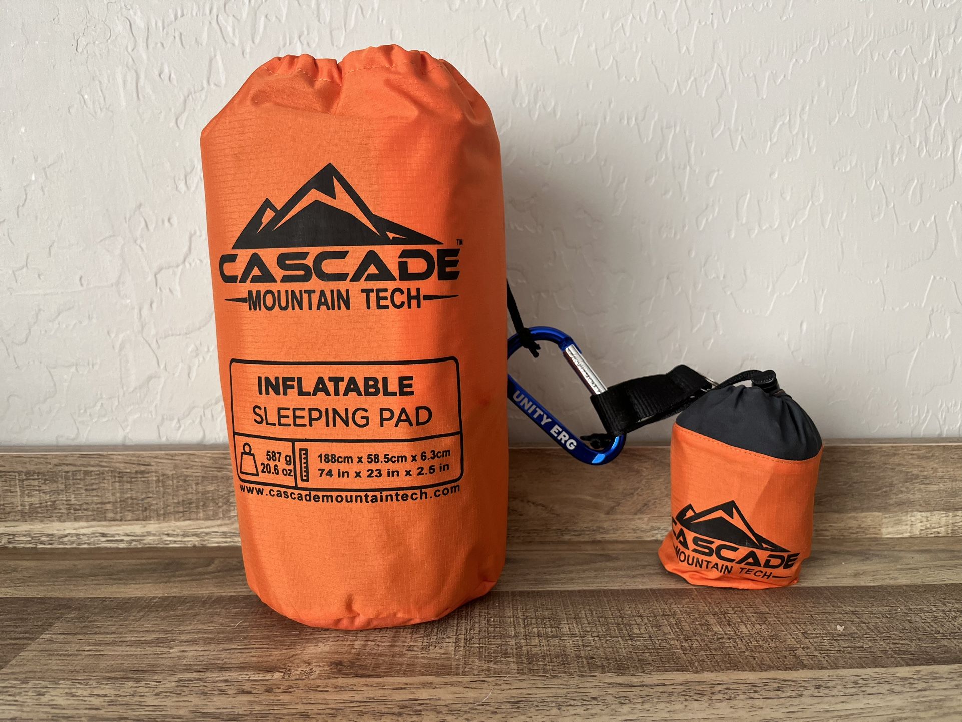 Cascade Mountain Tech Inflatable Sleeping Pad and Pillow-Orange