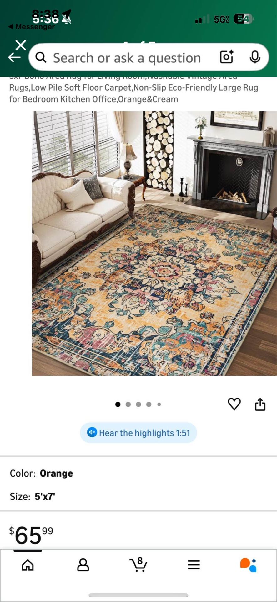 New 5x7 Boho Area Rug for Living Room, Washable Vintage Area Rugs