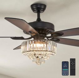 New 52” Crystal Ceiling Fan with LED Light& Remote Fandelier Chandelier Reversible Motor Dimmable