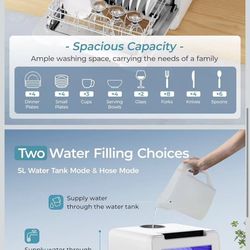 Countertop Dishwasher, 8 Programs Portable Dishwasher with 5L Built-in Water Tank and Inlet hose, No Hookup Needed, Mini Dishwasher with Self Clean/Ba