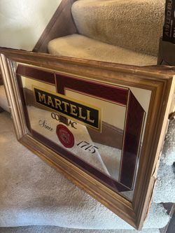VTG Martell Cognac Since 1715 Distillery Advertising Gold Framed Bar Mirror Sign