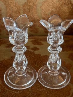Vintage Gorham Viscount Crystal Candlesticks Pair Tulip Shape Lead Crystal West Germany 6” Tall