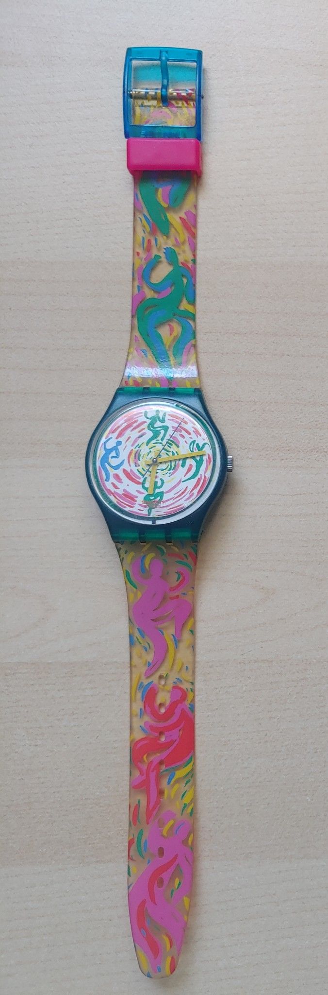 Vintage Swatch “Girotondo” Watch GG129 Used Needs A New Battery Excellent Cosmetic Condition Matisse Art Motif Pop Culture 80s 90s