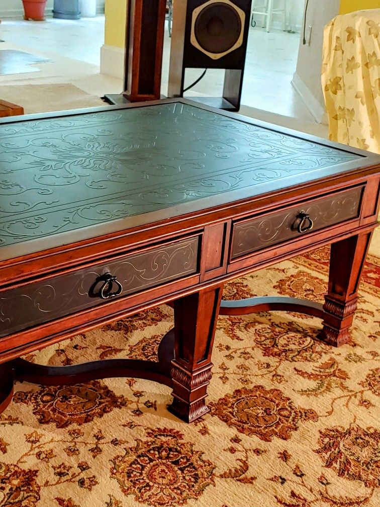 Elegant Solid Wood Coffee Table With Copper Inlay