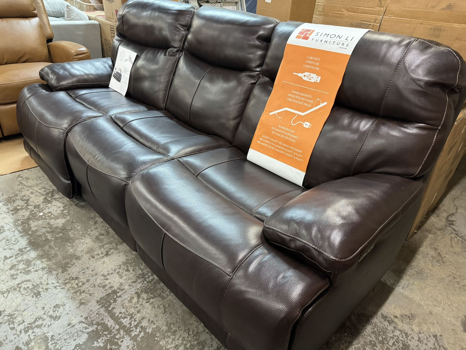 New Power Recliner Sofa With Power Headrest And USB Ports
