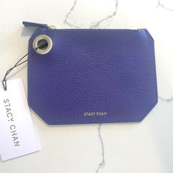 NEW Stacy Chan London Genuine Italian Leather Pouch, Violet/Purple
