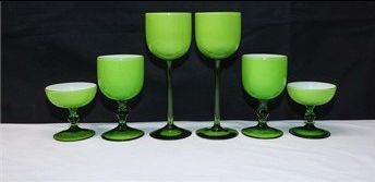 6 Carlo Moretti green cased glass