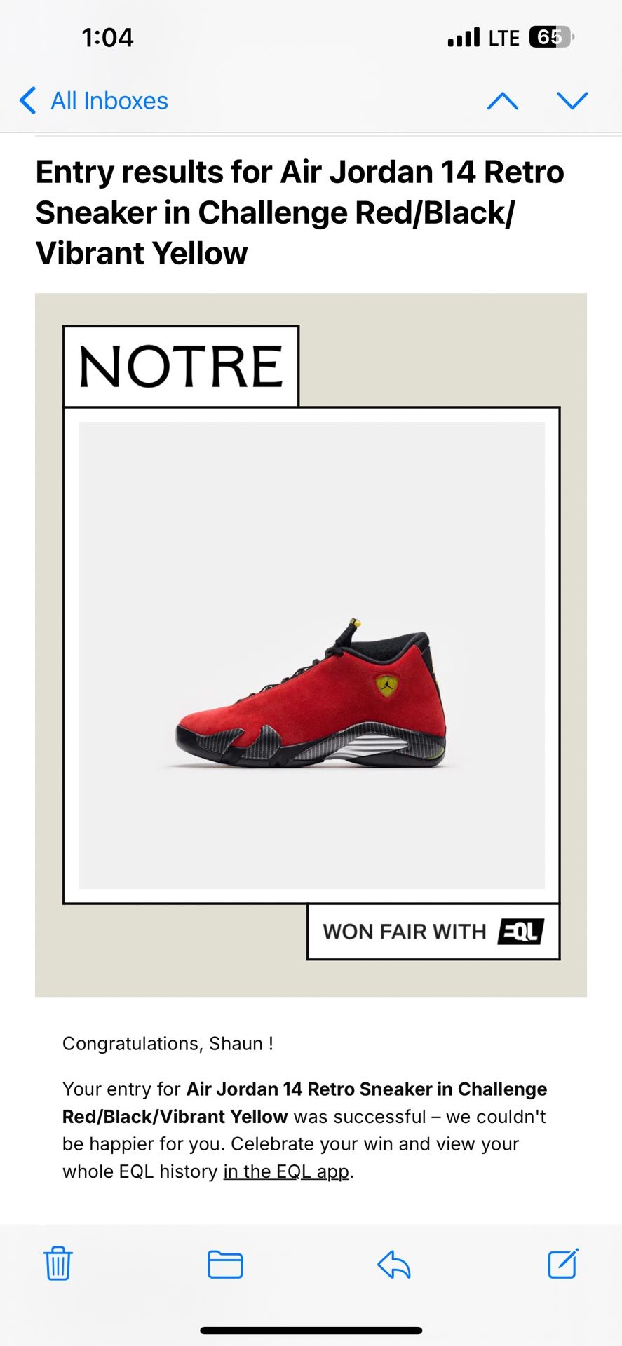 Jordan 14 Ferrari size 11M brand new