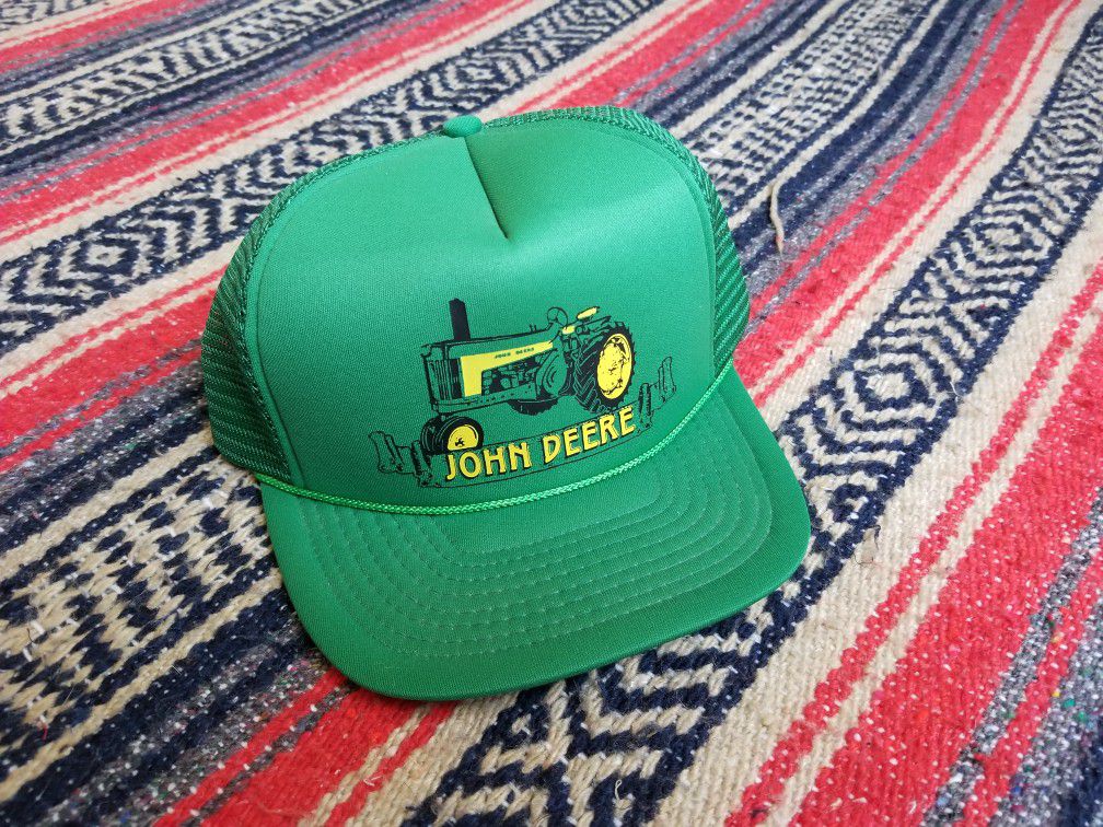 Vintage 1980s John Deere Trucker Hat Cap Tractor Farmer USA