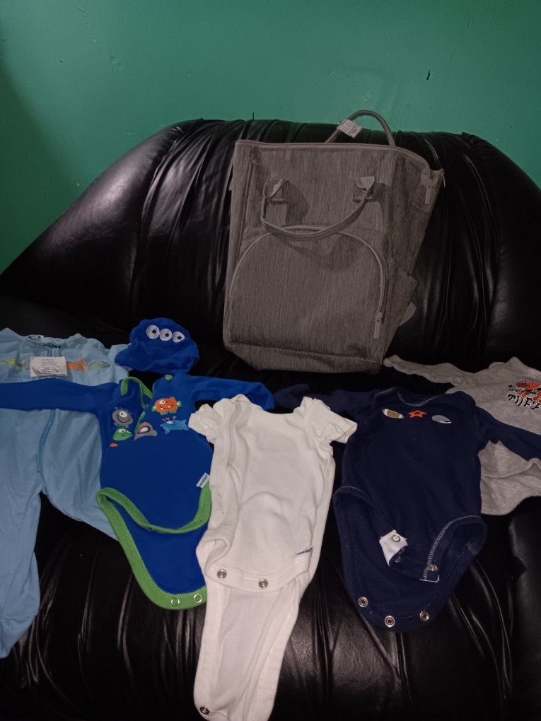Diaper Bag And 0-3 Month Onesies