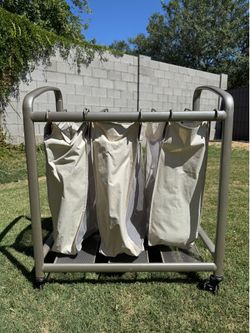 Heavy duty, three basket, metal laundry hamper