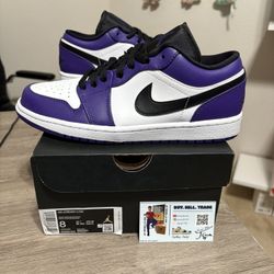 Size 8 - TRIED ON Air Jordan 1 Low Court Purple White