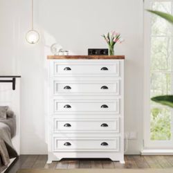 31.5-in W White Wood Dresser with 5 Drawers