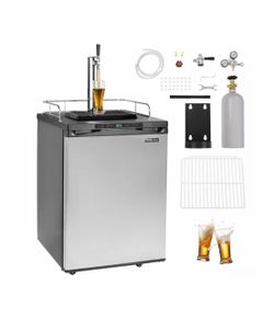 Beer Kegerator Single Tap Draft Beer Dispenser, Full Size Keg Refrigerator With Shelves, CO2 Cylinder, Drip Tray & Rail