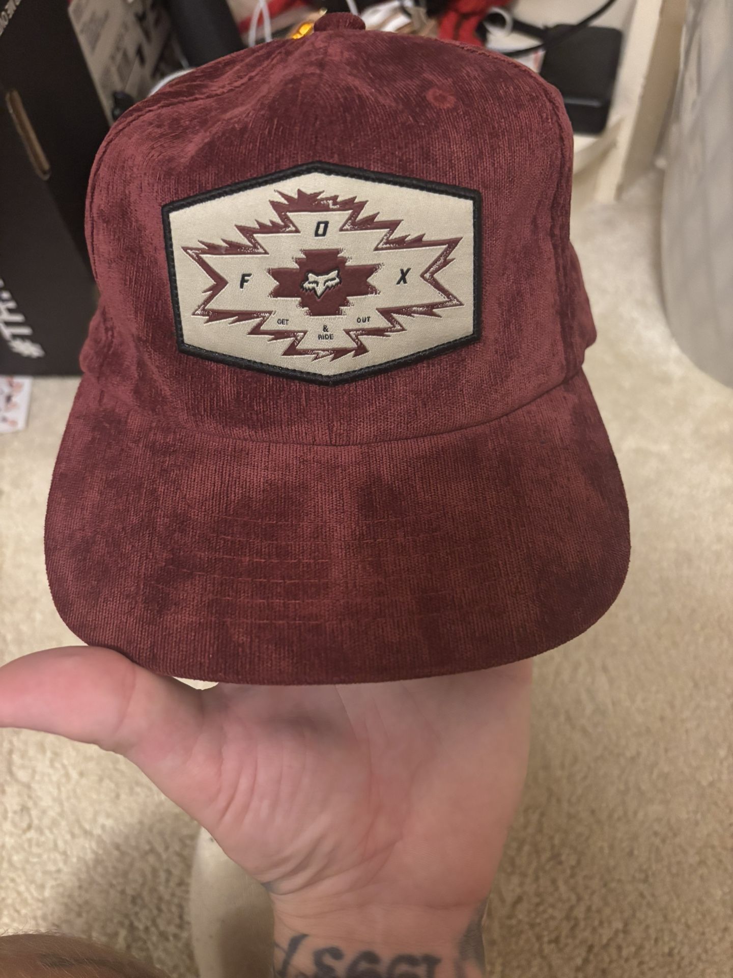 Corduroy Maroon Fox Snapback