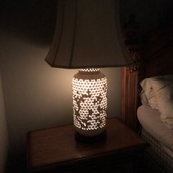 Asian Cherry Blossom Large Lamp Inside Lights Up! Vintage 