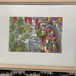 Beautiful painting with red umbrellas