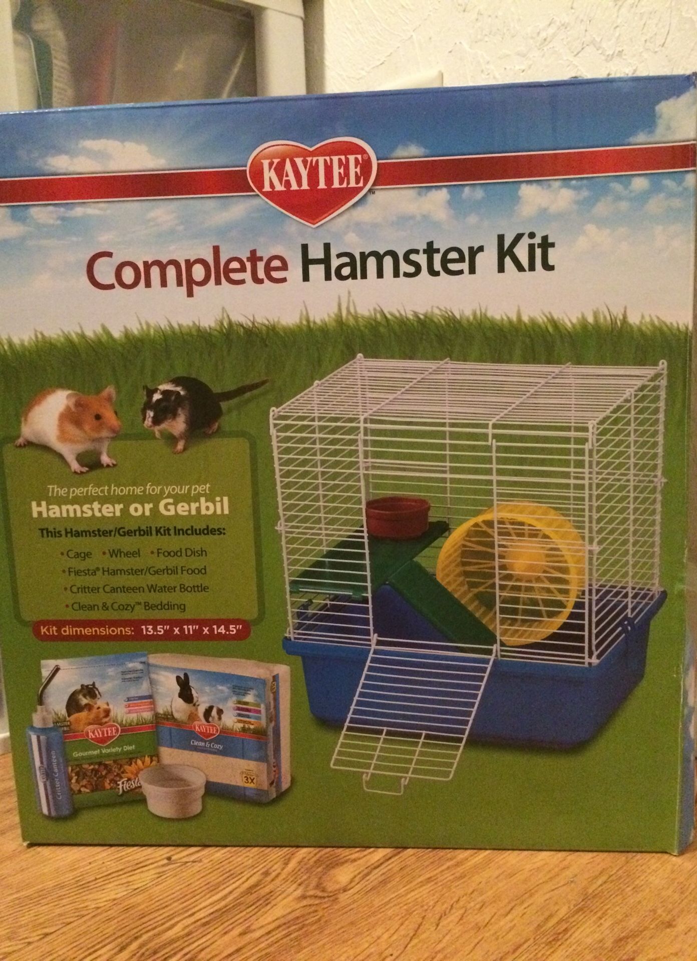 Medium Hamster Cage including food bowl, water bottle, and 2nd story with wheel