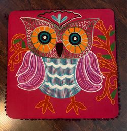 Vintage Embroidery Owl wall art 16" x 16"