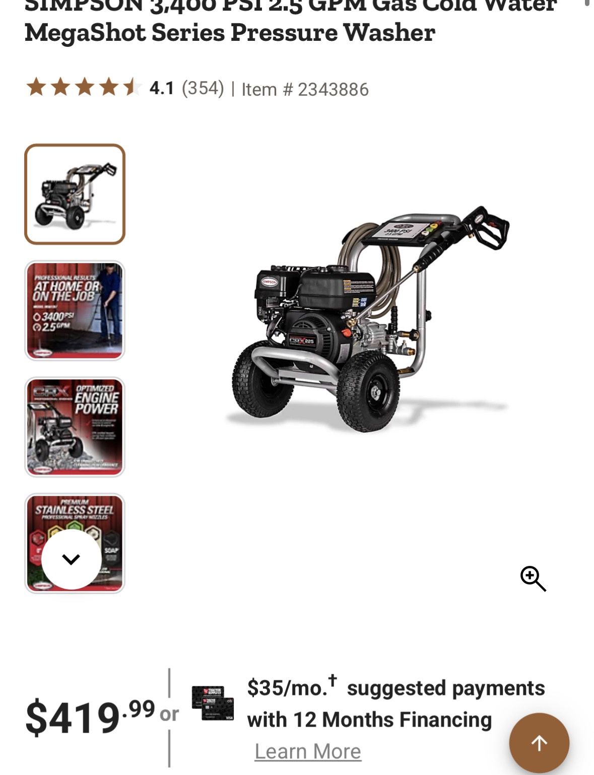 3400 PSI 2.5 GPM Simpson Pressure Washer