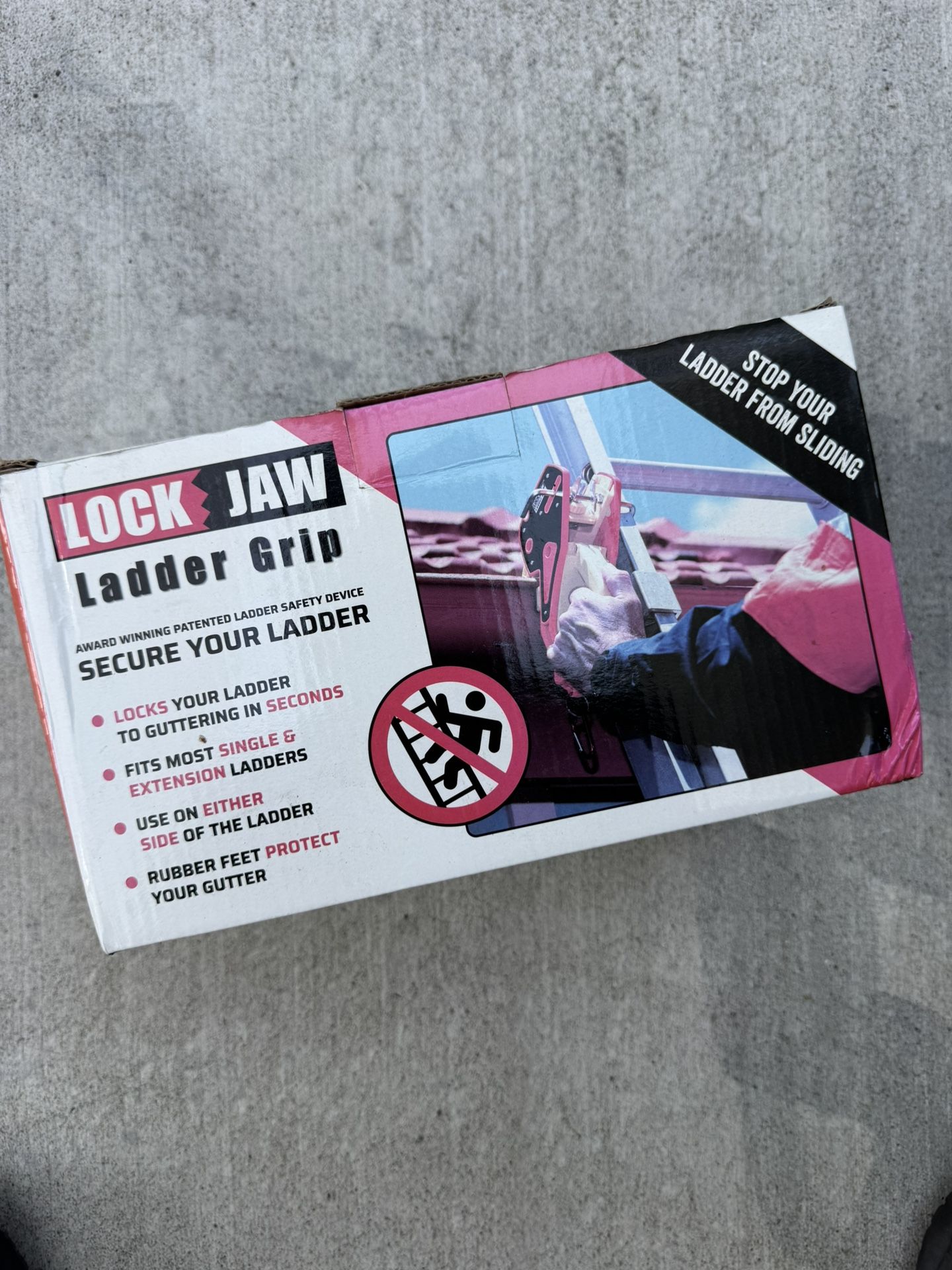 Lock Jaw Ladder Grip, Ladder Stabilizer, Fits on Gutter - NEW IN BOX