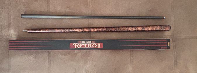 RHINO Retro Carbon Pool Cue, 30” Low Deflection Carbon Fiber Shaft, 12.5mm Tip, Pro Taper, 3/8-8 Joint, Microfiber Leather Wrap Grip
