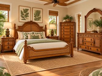 Tropical Rattan and Wood 6-Piece Bedroom Set