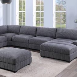 Gray Modular Sectional Sofa - Deep Seating & Oversized Chaise